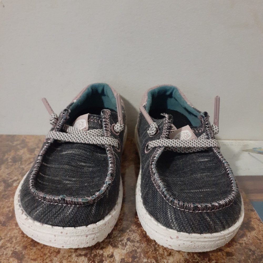 Hey Dude Wendy Funk Jersey Toddle Shoe Sz K7 Casual Heather Black Slip-On